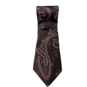 Christian Dior Silk Tie Brown Paisley Pattern 58"  Designer Luxury Office Core